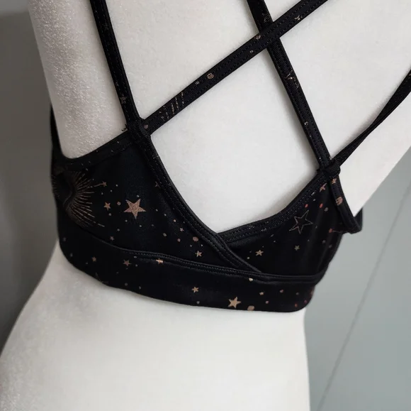 4/25$ Old Navy Active Go Dry Black With Gold Stars Sprts Bra Size L - Picture 7 of 9